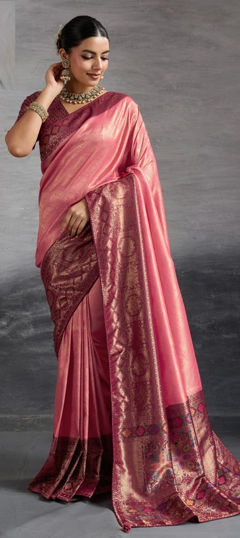 Pink and Majenta color Saree in Kanjeevaram Silk fabric with Weaving work