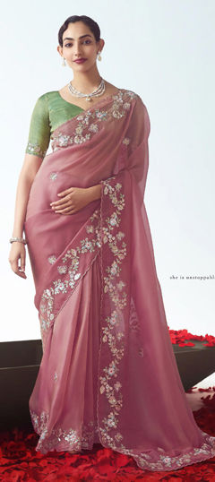 Pink and Majenta color Saree in Tissue fabric with Sequence work