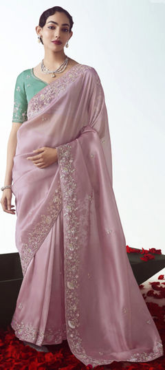 Pink and Majenta color Saree in Tissue fabric with Sequence work