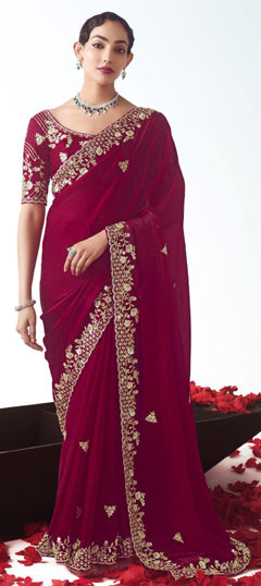 Pink and Majenta color Saree in Silk fabric with Sequence work
