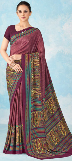 Pink and Majenta color Saree in Crepe Silk, Silk fabric with Printed work