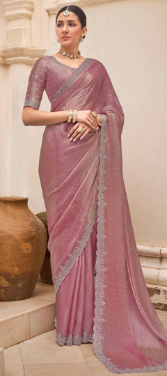 Pink and Majenta color Saree in Tissue fabric with Zircon work