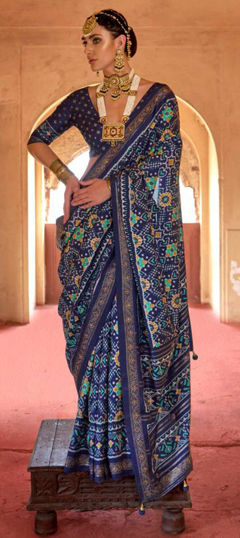 Blue color Saree in Art Silk fabric with Printed work