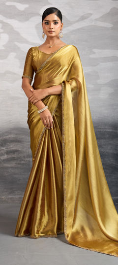 Gold color Saree in Chiffon fabric with Lace work
