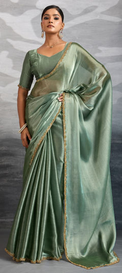 Green color Saree in Chiffon fabric with Lace work