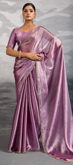 Pink and Majenta color Saree in Chiffon fabric with Lace work
