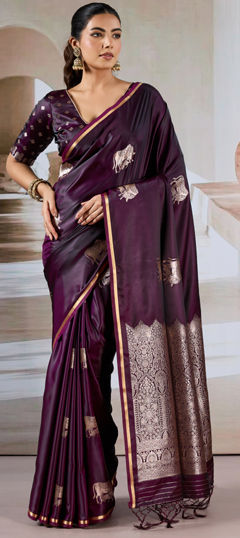 Purple and Violet color Saree in Satin Silk fabric with Weaving work