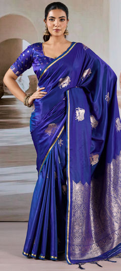 Blue color Saree in Satin Silk fabric with Weaving work