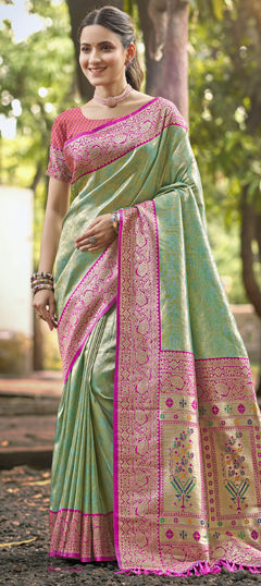Multicolor color Saree in Kanjeevaram Silk fabric with Weaving work