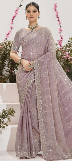 Pink and Majenta color Saree in Silk fabric with Sequence, Thread work
