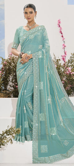 Blue color Saree in Silk fabric with Sequence, Thread work
