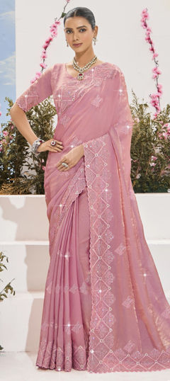 Pink and Majenta color Saree in Silk fabric with Sequence, Thread work