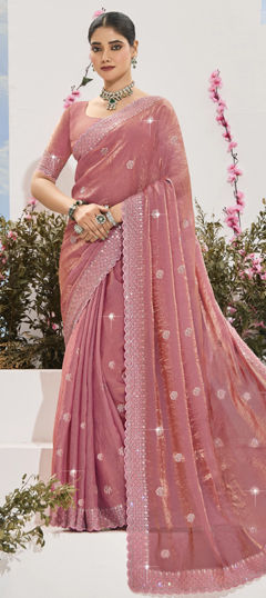 Pink and Majenta color Saree in Silk fabric with Sequence, Thread work
