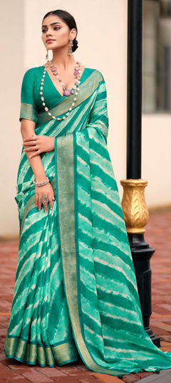 Blue color Saree in Art Silk fabric with Lehariya, Printed, Weaving work