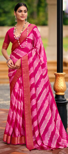 Pink and Majenta color Saree in Art Silk fabric with Lehariya, Printed, Weaving work