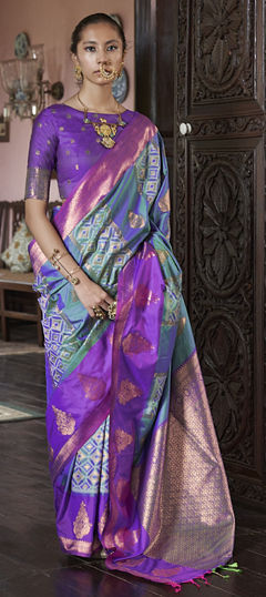 Blue color Saree in Silk fabric with Weaving work