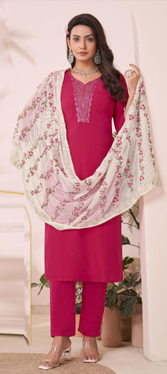 Pink and Majenta color Salwar Kameez in Silk fabric with Embroidered, Sequence, Thread work