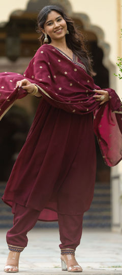 Purple and Violet color Salwar Kameez in Art Silk fabric with Embroidered work