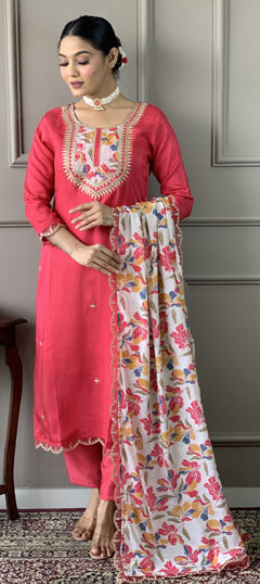 Pink and Majenta color Salwar Kameez in Viscose fabric with Embroidered work