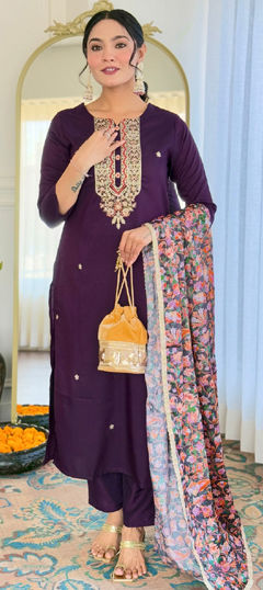 Purple and Violet color Salwar Kameez in Rayon fabric with Embroidered, Sequence work