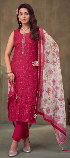 Pink and Majenta color Salwar Kameez in Silk fabric with Embroidered, Sequence, Thread work