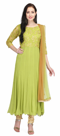 Green color Salwar Kameez in Chiffon, Net fabric with Embroidered, Stone, Thread, Zari work