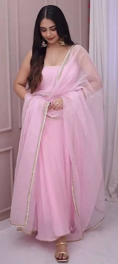Pink and Majenta color Salwar Kameez in Faux Georgette fabric with Sequence work