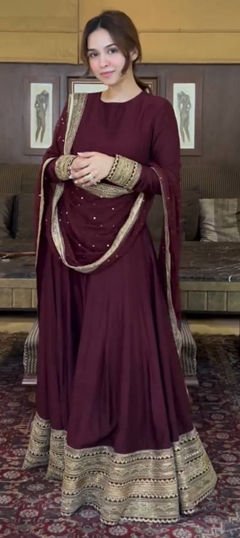 Purple and Violet color Salwar Kameez in Chinon Silk fabric with Border work