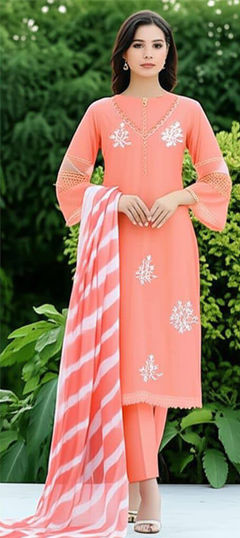 Pink and Majenta color Salwar Kameez in Roman Silk fabric with Lace work
