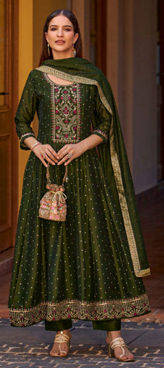 Blue color Salwar Kameez in Silk fabric with Embroidered, Resham, Sequence, Thread work