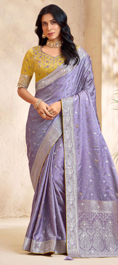 Purple and Violet color Saree in Silk fabric with Weaving work