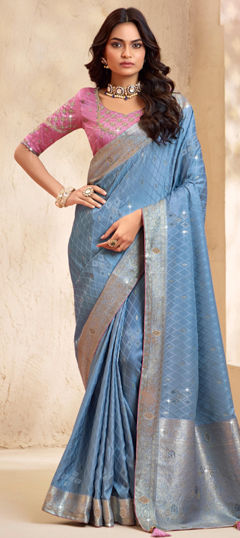 Blue color Saree in Silk fabric with Weaving work