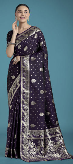 Purple and Violet color Saree in Banarasi Silk fabric with Weaving work