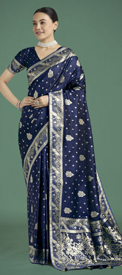Blue color Saree in Banarasi Silk fabric with Weaving work