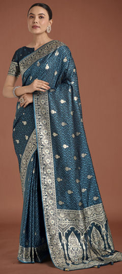 Blue color Saree in Banarasi Silk fabric with Weaving work