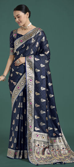 Blue color Saree in Banarasi Silk fabric with Weaving work