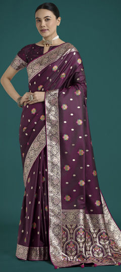 Purple and Violet color Saree in Banarasi Silk fabric with Weaving work
