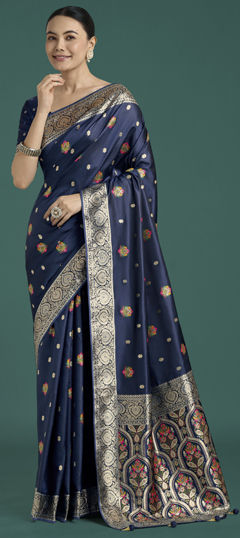 Blue color Saree in Banarasi Silk fabric with Weaving work