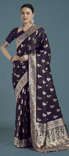 Purple and Violet color Saree in Banarasi Silk fabric with Weaving work