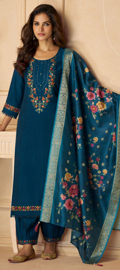Blue color Salwar Kameez in Viscose fabric with Cut Dana, Embroidered, Resham, Thread work