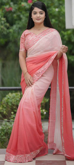 Multicolor color Saree in Faux Georgette fabric with Border, Sequence work