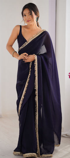 Purple and Violet color Saree in Satin Silk fabric with Lace, Sequence work