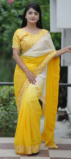 Multicolor color Saree in Faux Georgette fabric with Border, Sequence work