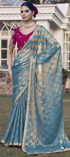 Pink and Majenta color Saree in Tissue fabric with Embroidered, Sequence, Zari work