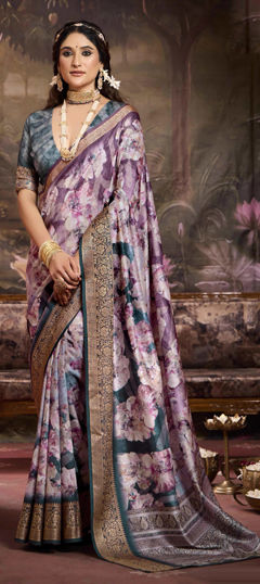Multicolor color Saree in Silk fabric with Floral, Printed, Weaving work