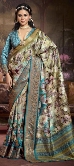 Multicolor color Saree in Silk fabric with Floral, Printed, Weaving work