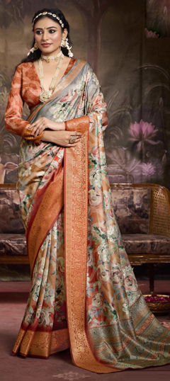 Multicolor color Saree in Silk fabric with Floral, Printed, Weaving work