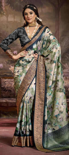 Multicolor color Saree in Silk fabric with Floral, Printed, Weaving work