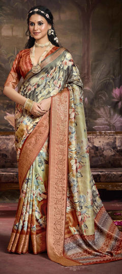 Multicolor color Saree in Silk fabric with Floral, Printed, Weaving work