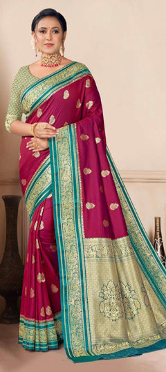 Purple and Violet color Saree in Tissue fabric with Weaving, Zari work